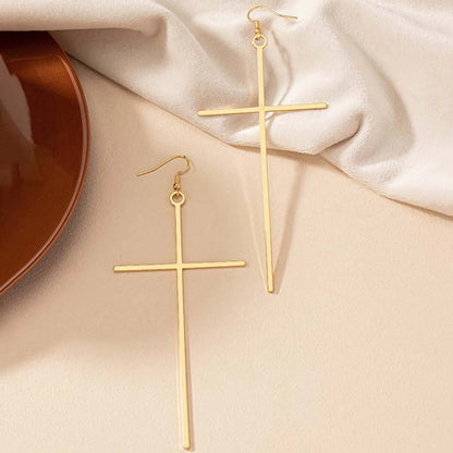 1 Pair Exaggerated Oversized Cross Plating Alloy Drop Earrings