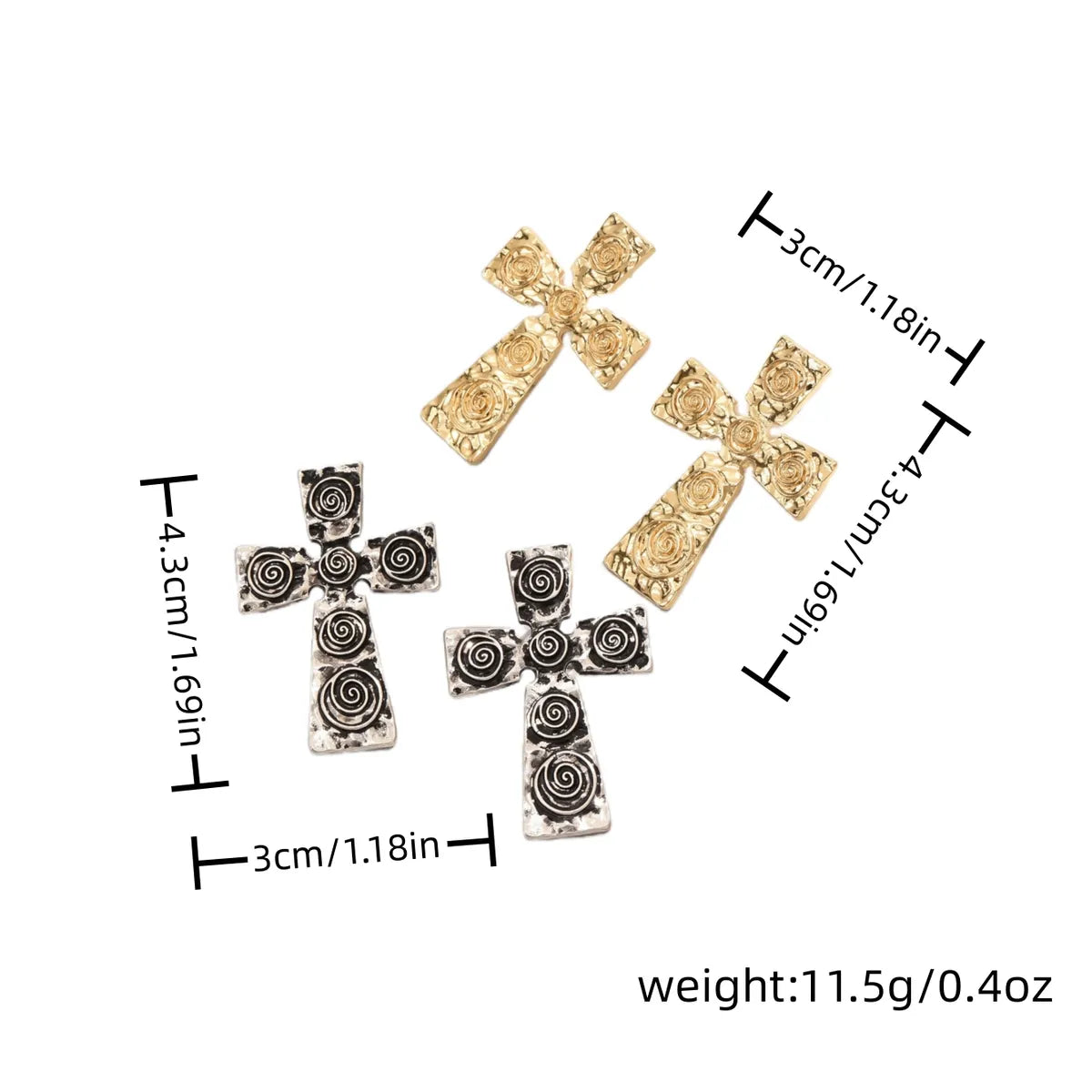 1 Pair Exaggerated Punk Cross Alloy Zinc Ear Studs