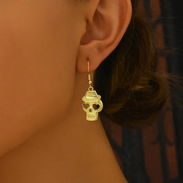 1 Pair Exaggerated Punk Simple Style Pumpkin Skull Copper Drop Earrings