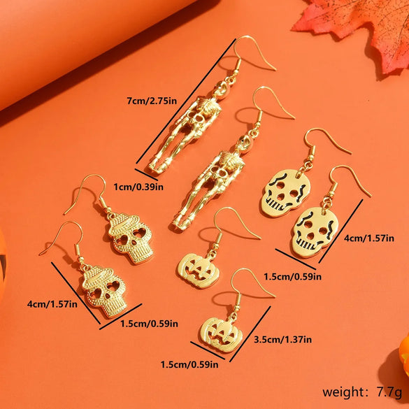 1 Pair Exaggerated Punk Simple Style Pumpkin Skull Copper Drop Earrings