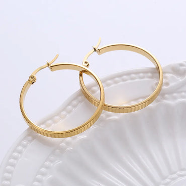 1 Pair Exaggerated Round Grid Stainless Steel Plating Hoop Earrings