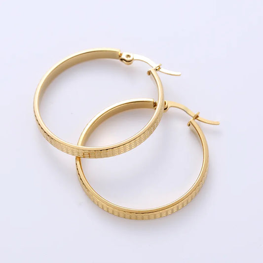 1 Pair Exaggerated Round Grid Stainless Steel Plating Hoop Earrings