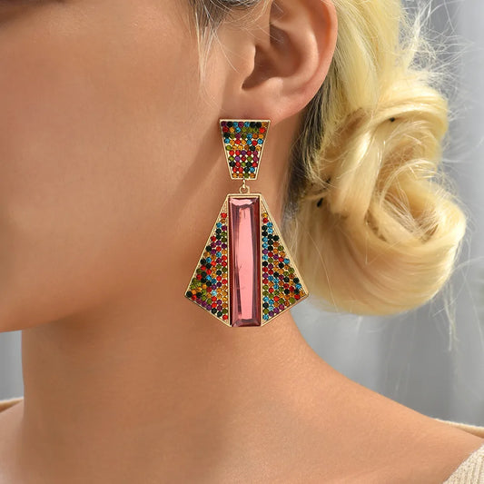 1 Pair Exaggerated Shiny Geometric Plating Inlay Zinc Alloy Rhinestones Glass Drop Earrings