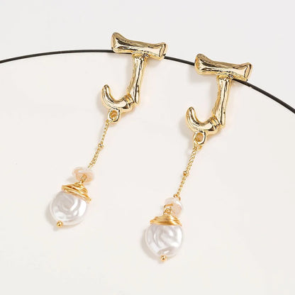 1 Pair Exaggerated Shiny Letter Pearl Alloy Drop Earrings