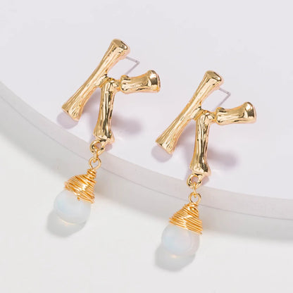 1 Pair Exaggerated Shiny Letter Pearl Alloy Drop Earrings