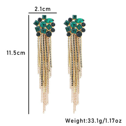 1 Pair Exaggerated Shiny Square Tassel Inlay Alloy Rhinestones Drop Earrings