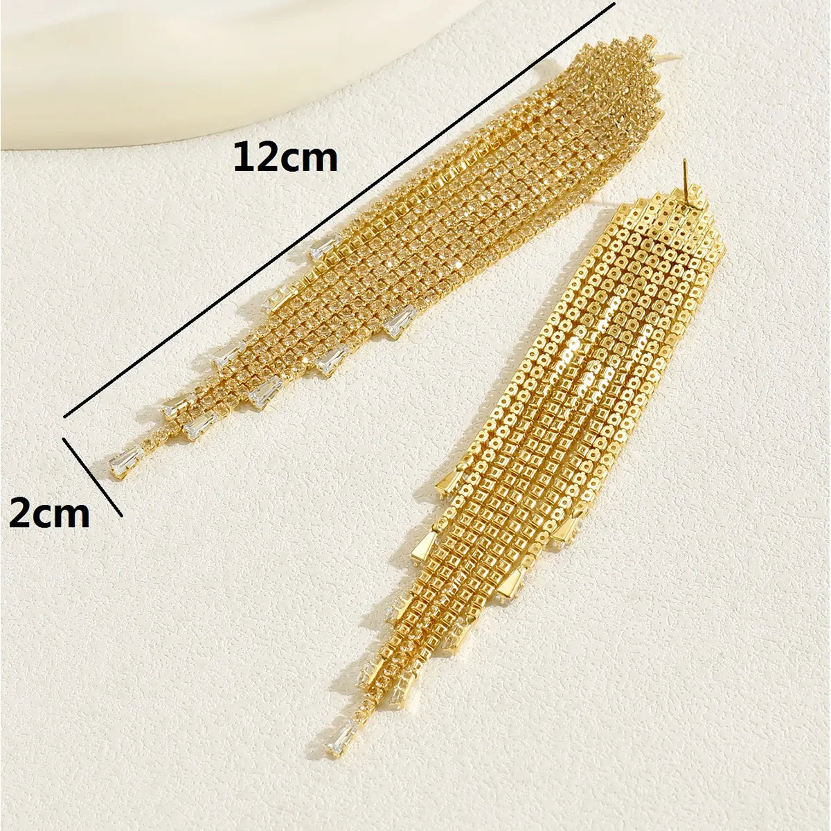 1 Pair Exaggerated Shiny Tassel Plating Inlay Copper Crystal Glass 18K Gold Plated Drop Earrings