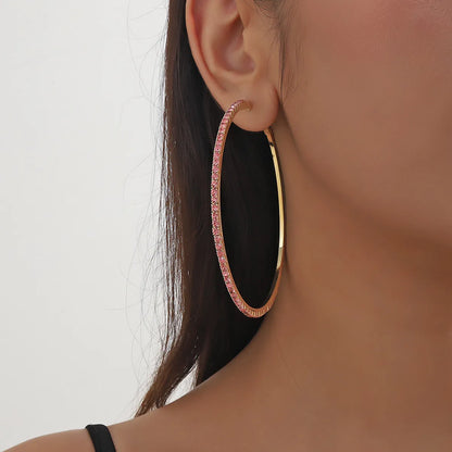 1 Pair Exaggerated Simple Style Circle Plating Inlay Copper Rhinestones Hoop Earrings