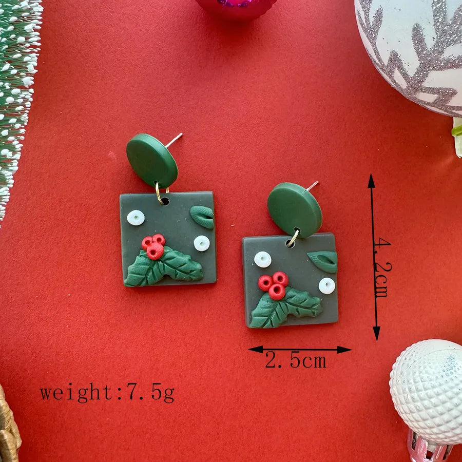 1 Pair Exaggerated Simple Style Classic Style Geometric Christmas Tree Gift Box Asymmetrical Irregular Handmade Soft Clay Drop Earrings