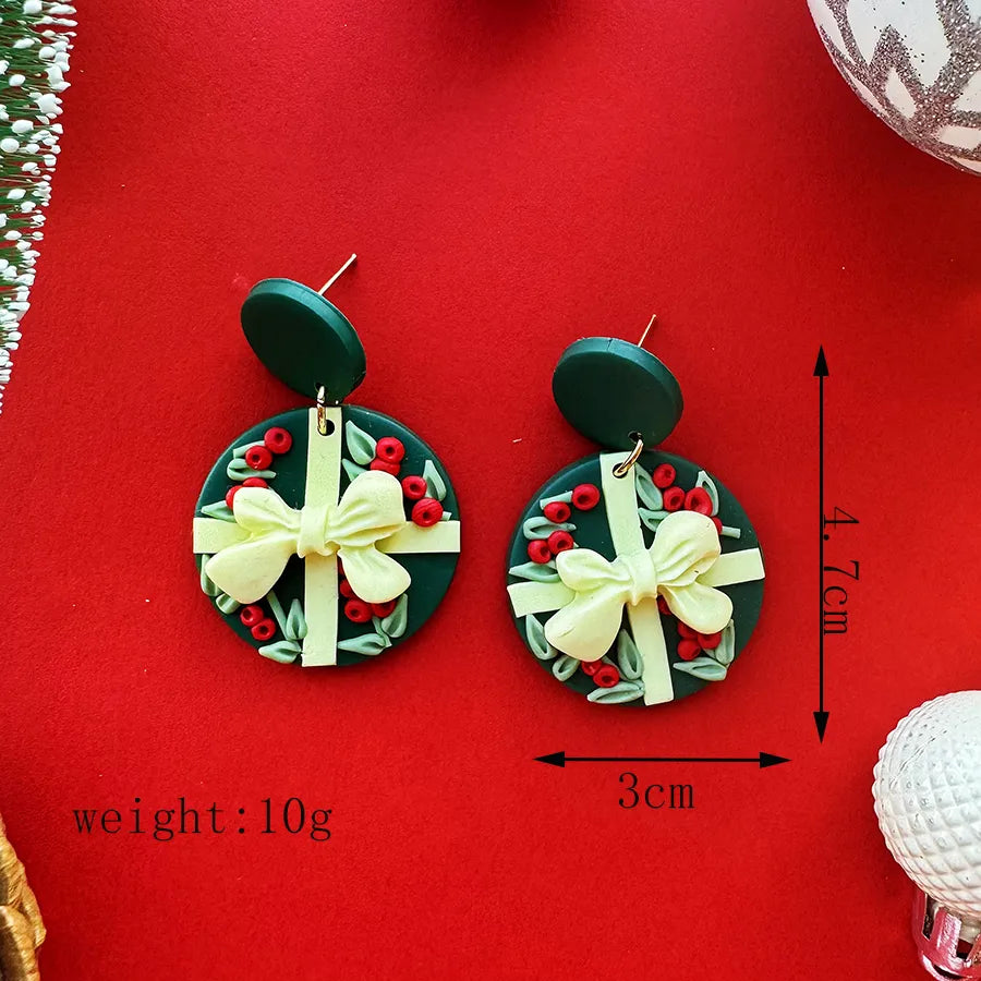 1 Pair Exaggerated Simple Style Classic Style Geometric Christmas Tree Gift Box Asymmetrical Irregular Handmade Soft Clay Drop Earrings