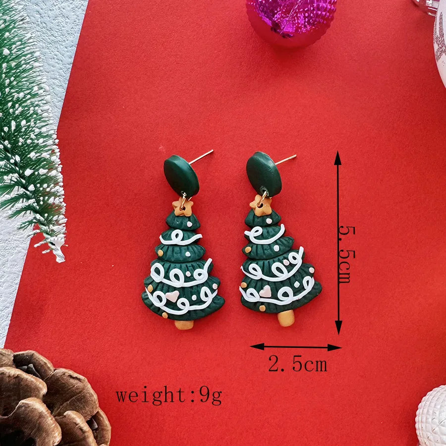 1 Pair Exaggerated Simple Style Classic Style Geometric Christmas Tree Gift Box Asymmetrical Irregular Handmade Soft Clay Drop Earrings