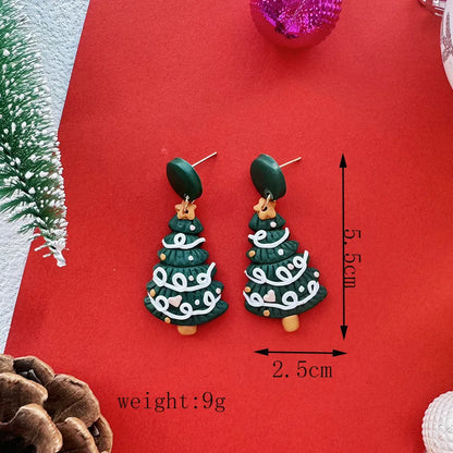 1 Pair Exaggerated Simple Style Classic Style Geometric Christmas Tree Gift Box Asymmetrical Irregular Handmade Soft Clay Drop Earrings