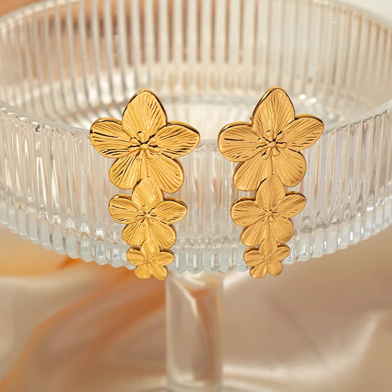 1 Pair Exaggerated Simple Style Flower 304 Stainless Steel 14K Gold Plated Drop Earrings