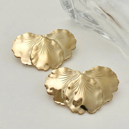 1 Pair Exaggerated Simple Style Flower Plating Stainless Steel Gold Plated Ear Studs