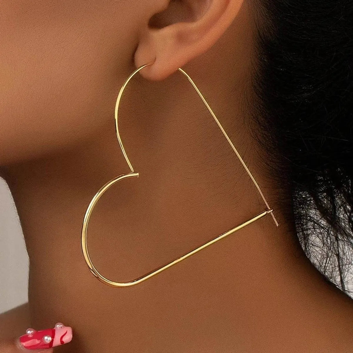 1 Pair Exaggerated Simple Style Heart Shape Plating Stainless Steel Hoop Earrings