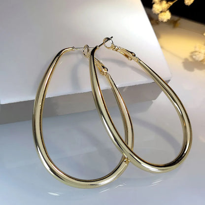 1 Pair Exaggerated Simple Style Oval Plating Copper Gold Plated Hoop Earrings