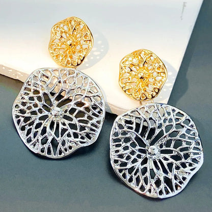 1 Pair Exaggerated Simple Style Round Flower Alloy Drop Earrings