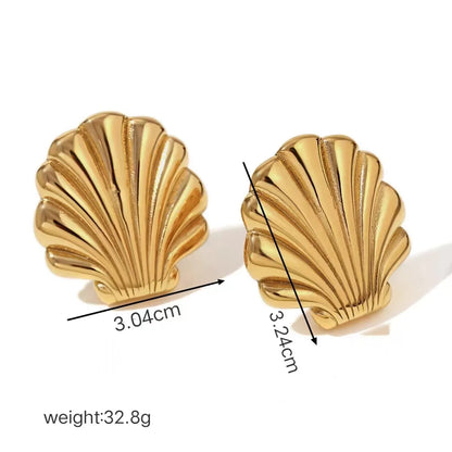 1 Pair Exaggerated Simple Style Scallop Stainless Steel 18k Gold Plated Ear Studs