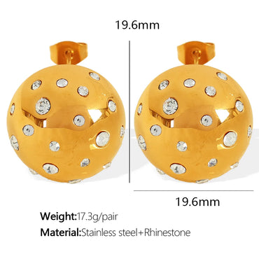 1 Pair Exaggerated Simple Style Shiny Round Polishing Inlay 304 Stainless Steel Rhinestones 18K Gold Plated Ear Studs