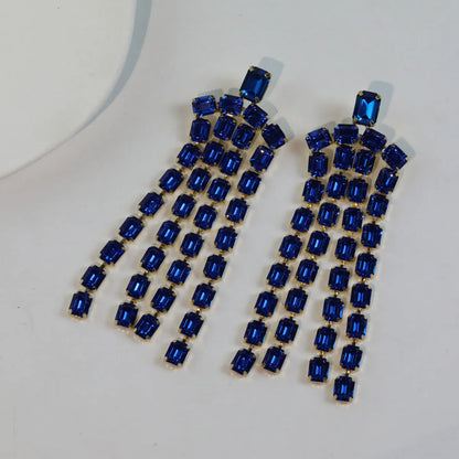 1 Pair Exaggerated Simple Style Solid Color Tassel Plating Inlay Alloy Rhinestones Drop Earrings