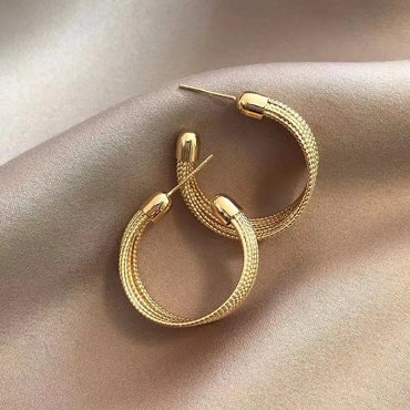 1 Pair Exaggerated Simple Style Streetwear Solid Color Plating Knot Stainless Steel Alloy Gold Plated Hoop Earrings