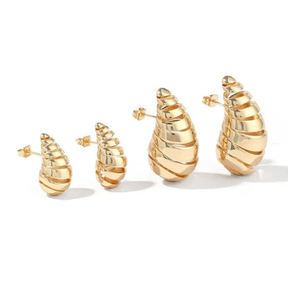 1 Pair Exaggerated Simple Style Water Droplets Spiral Stripe Polishing Plating Copper 18k Gold Plated Ear Studs