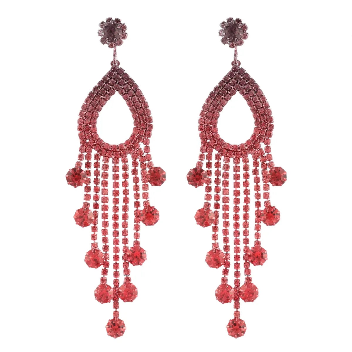 1 Pair Exaggerated Simple Style Water Droplets Tassel Hollow Out Inlay Alloy Rhinestones Drop Earrings