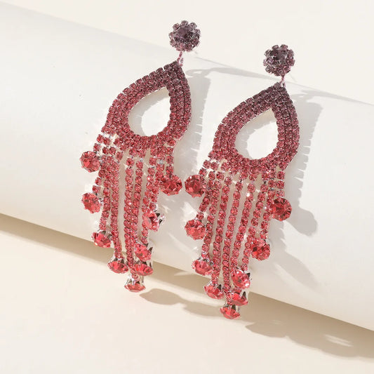 1 Pair Exaggerated Simple Style Water Droplets Tassel Hollow Out Inlay Alloy Rhinestones Drop Earrings