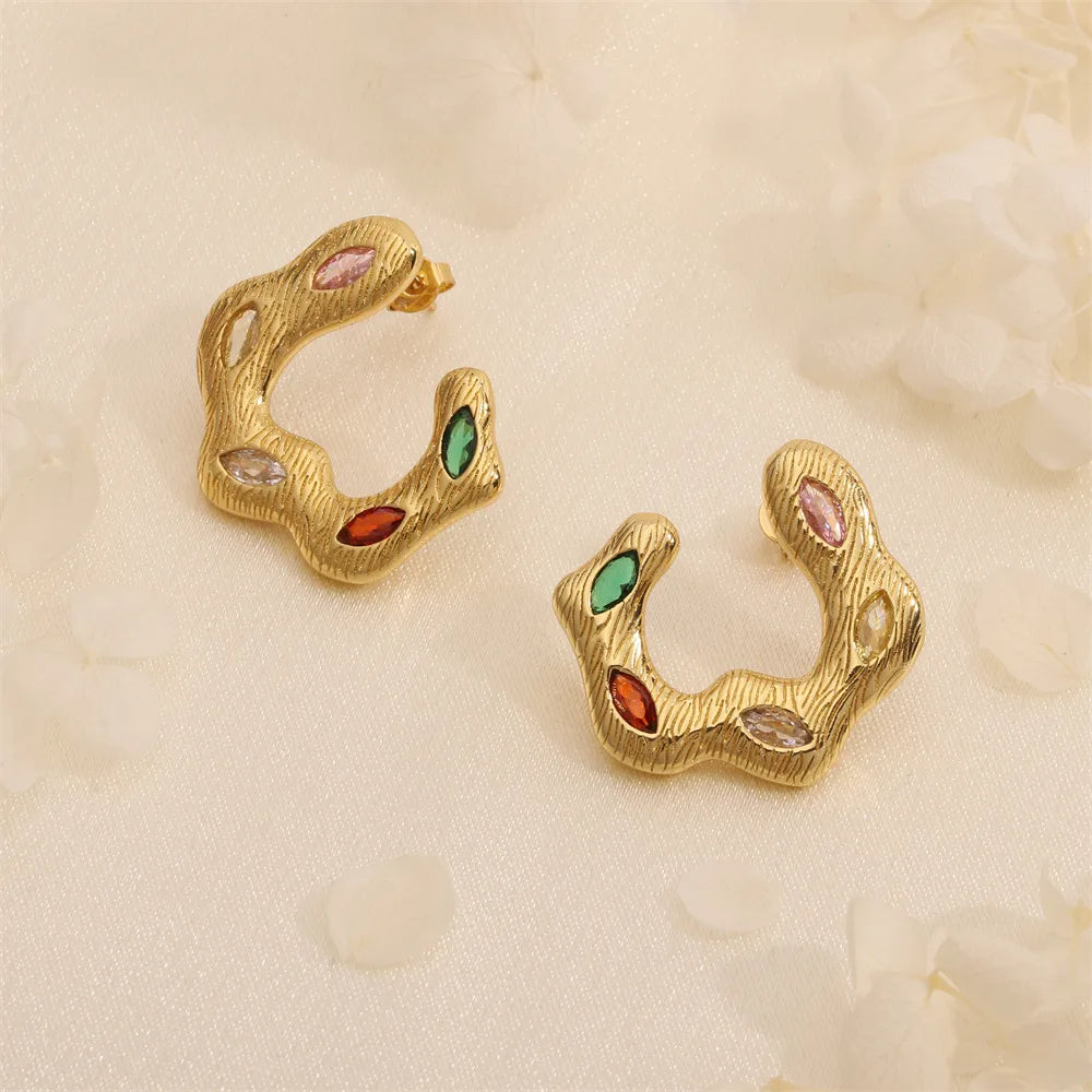 1 Pair Exaggerated Streetwear C Shape Plating Inlay Copper Zircon 18K Gold Plated Ear Studs