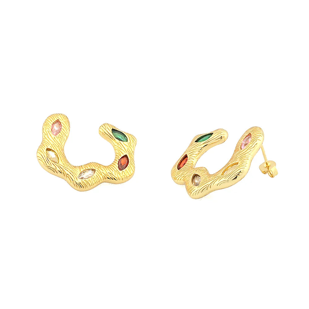 1 Pair Exaggerated Streetwear C Shape Plating Inlay Copper Zircon 18K Gold Plated Ear Studs