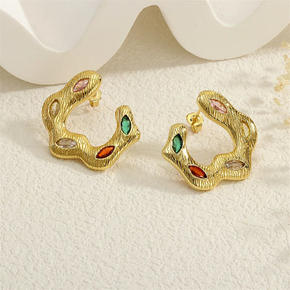 1 Pair Exaggerated Streetwear C Shape Plating Inlay Copper Zircon 18K Gold Plated Ear Studs