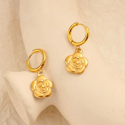 1 Pair Exaggerated Sweet Commute Flower Plating 304 Stainless Steel 316 Stainless Steel  18K Gold Plated Drop Earrings