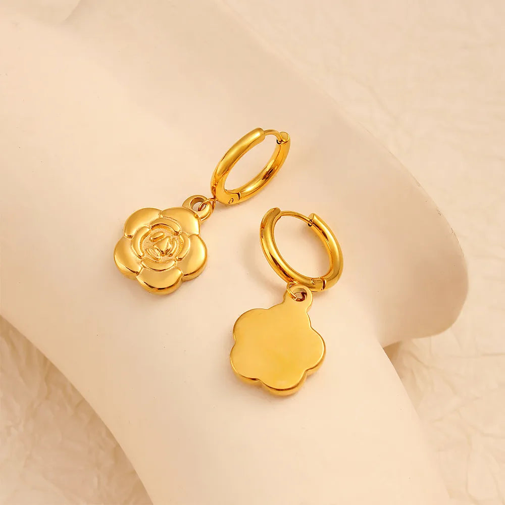 1 Pair Exaggerated Sweet Commute Flower Plating 304 Stainless Steel 316 Stainless Steel  18K Gold Plated Drop Earrings