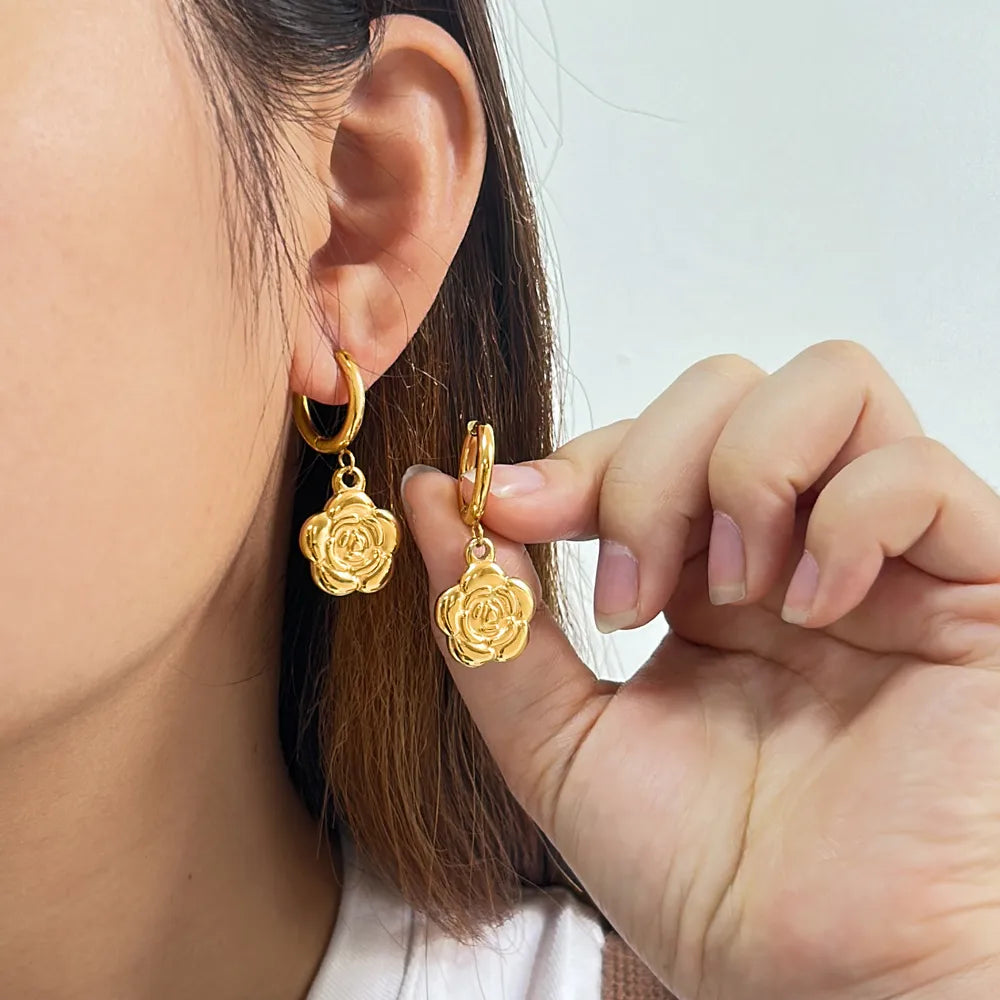 1 Pair Exaggerated Sweet Commute Flower Plating 304 Stainless Steel 316 Stainless Steel  18K Gold Plated Drop Earrings