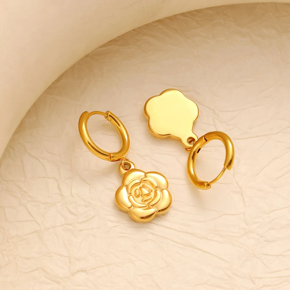 1 Pair Exaggerated Sweet Commute Flower Plating 304 Stainless Steel 316 Stainless Steel  18K Gold Plated Drop Earrings