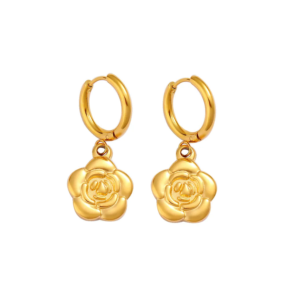 1 Pair Exaggerated Sweet Commute Flower Plating 304 Stainless Steel 316 Stainless Steel  18K Gold Plated Drop Earrings