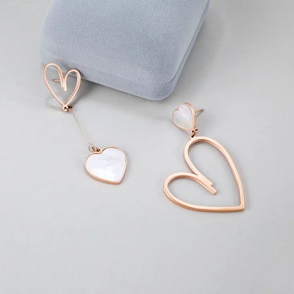 1 Pair Exaggerated Sweet Heart Shape Plating Inlay Stainless Steel Shell Rose Gold Plated Drop Earrings