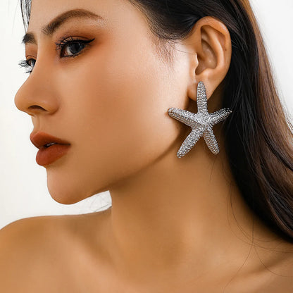 1 Pair Exaggerated Vacation Beach Starfish Plating Alloy Drop Earrings