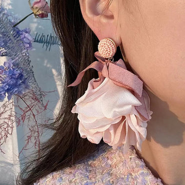 1 Pair Exaggerated Vacation Flower Cloth Drop Earrings