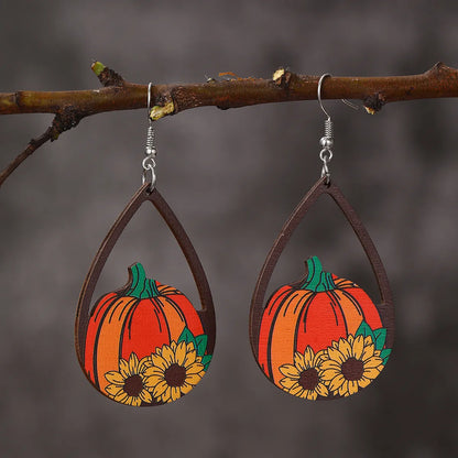 1 Pair Exaggerated Vacation Funny Halloween Pattern Pumpkin Painted Lacquer Painting Alloy Wood Drop Earrings