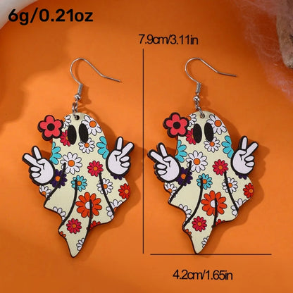 1 Pair Exaggerated Vacation Funny Halloween Pattern Pumpkin Painted Lacquer Painting Alloy Wood Drop Earrings