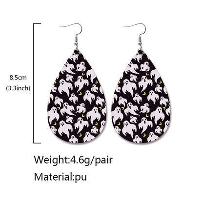 1 Pair Exaggerated Water Droplets Heart Shape Printing Pu Leather Drop Earrings