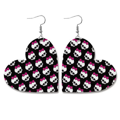 1 Pair Exaggerated Water Droplets Heart Shape Printing Pu Leather Drop Earrings