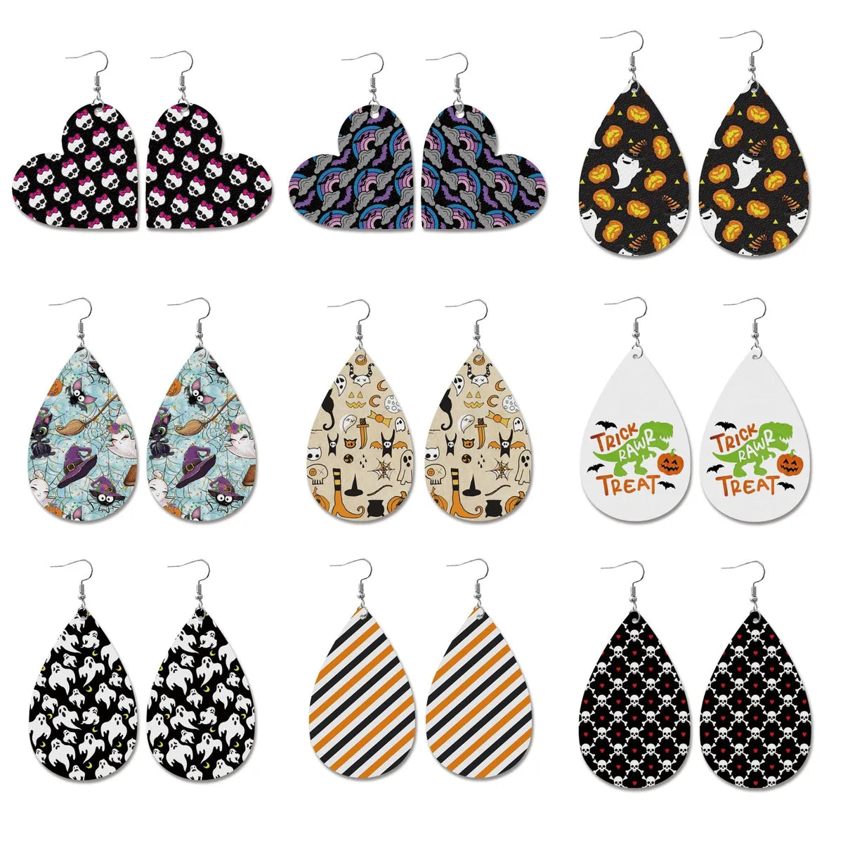 1 Pair Exaggerated Water Droplets Heart Shape Printing Pu Leather Drop Earrings