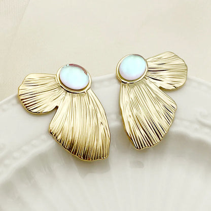 1 Pair Fairy Style Casual Korean Style Sector Flower Butterfly Plating Inlay 304 Stainless Steel Artificial Gemstones Artificial Pearls Gold Plated Ear Studs