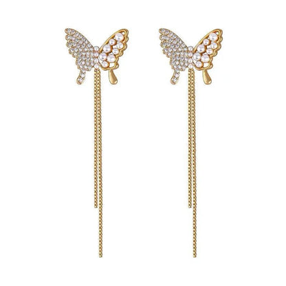 1 Pair Fairy Style Elegant Butterfly Plating Inlay Alloy Artificial Rhinestones Artificial Pearls Drop Earrings