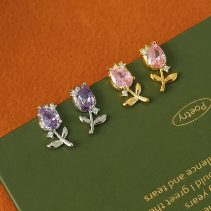 1 Pair Fairy Style Elegant Classic Style Flower Tulip Polishing Plating Inlay Copper Zircon 18K Gold Plated Ear Studs