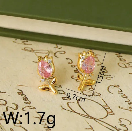 1 Pair Fairy Style Elegant Classic Style Flower Tulip Polishing Plating Inlay Copper Zircon 18K Gold Plated Ear Studs