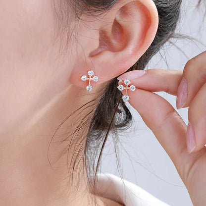 1 Pair Fairy Style Elegant Lady Cross Round Heart Shape Plating Inlay Copper Alloy Rhinestones Ear Studs