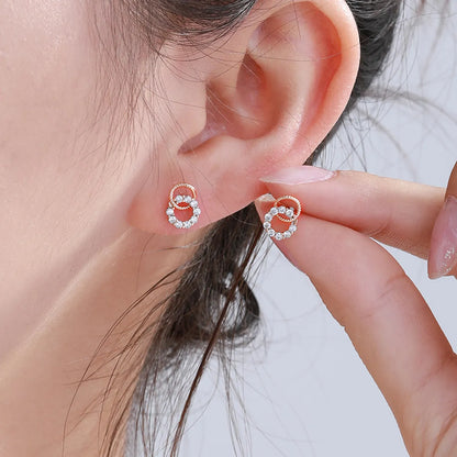 1 Pair Fairy Style Elegant Lady Cross Round Heart Shape Plating Inlay Copper Alloy Rhinestones Ear Studs